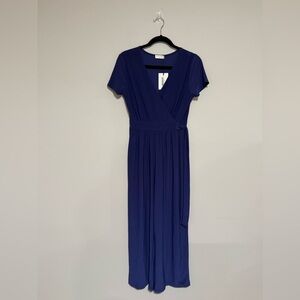 Petite Assembly Elegant Blue Faux Wrap Wide Leg Jumpsuit Size Small Petite NWT